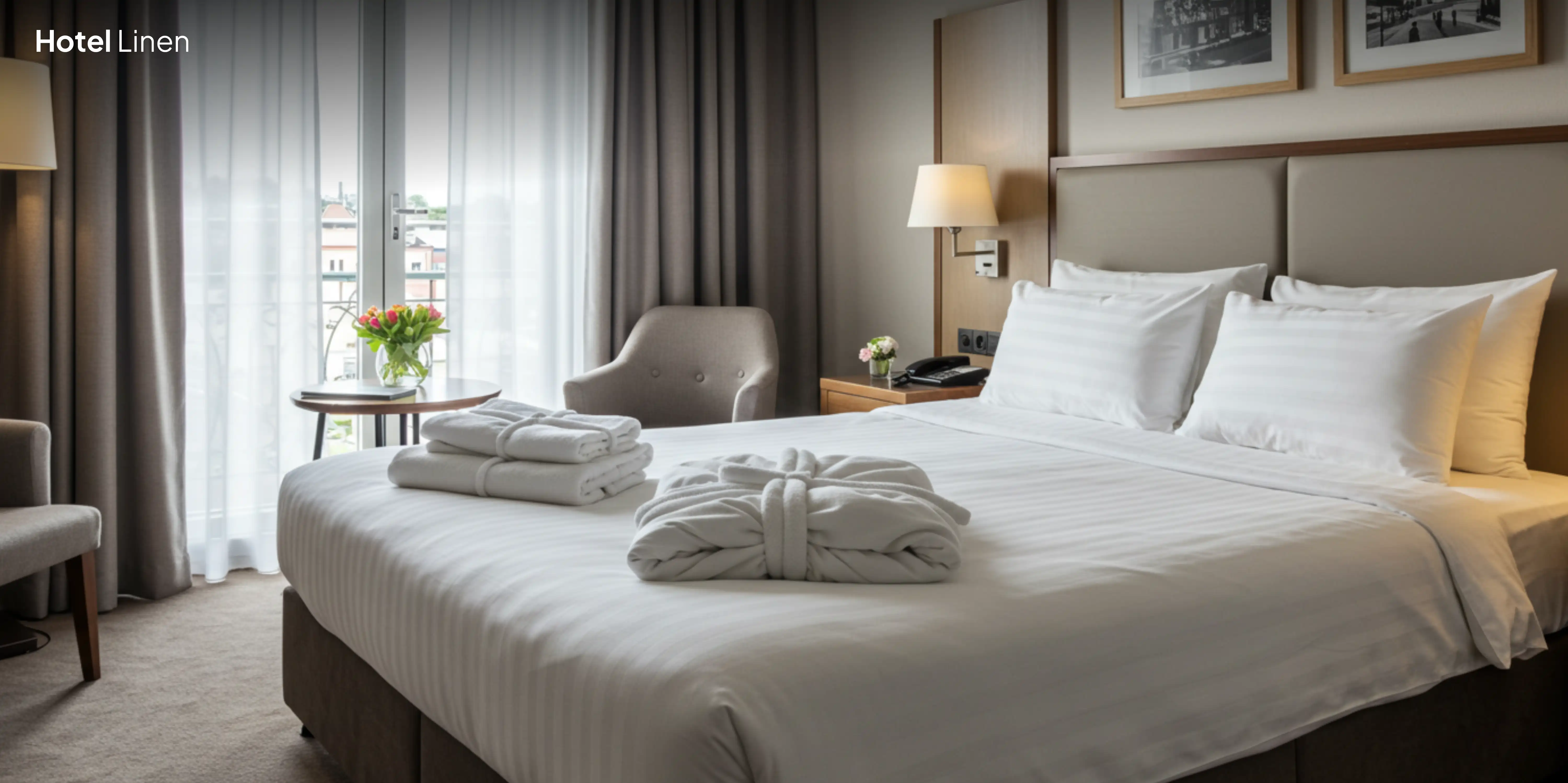 Luxury hotel room with towels.